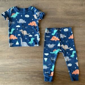 Old Navy Navy Dinosaur Pajama Set with Orange & Teal Accents
